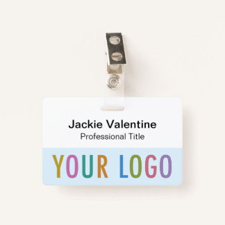 Light Blue Name Badge with Clip Reel or Lanyard