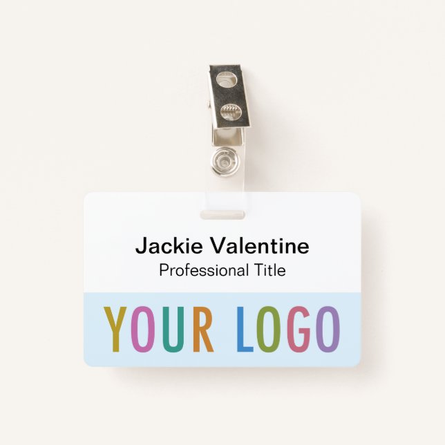 Light Blue Name Badge with Clip Reel or Lanyard (Front with Clip)