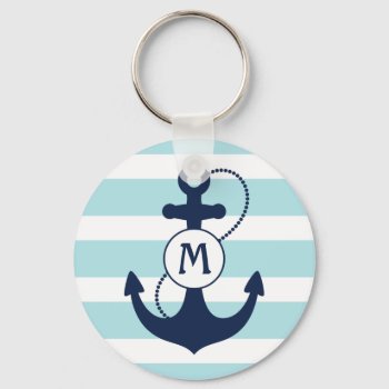 Light Blue Nautical Anchor Monogram Keychain by snowfinch at Zazzle