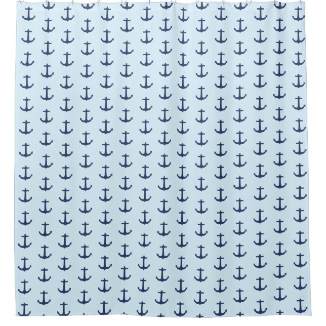 light Blue Nautical Anchor Shower Curtain (Front)