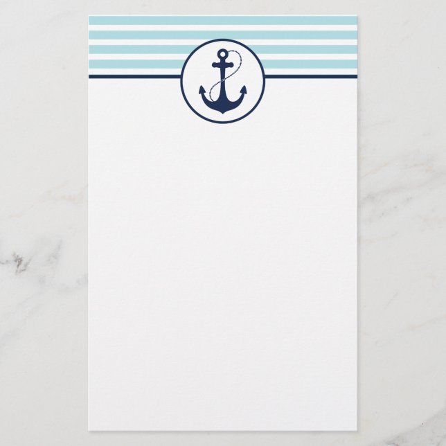 Light Blue Nautical Anchor Stationery (Front)