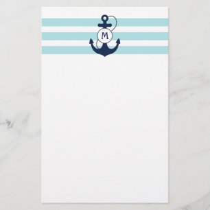 Light Blue Nautical Anchor with Monogram Stationery