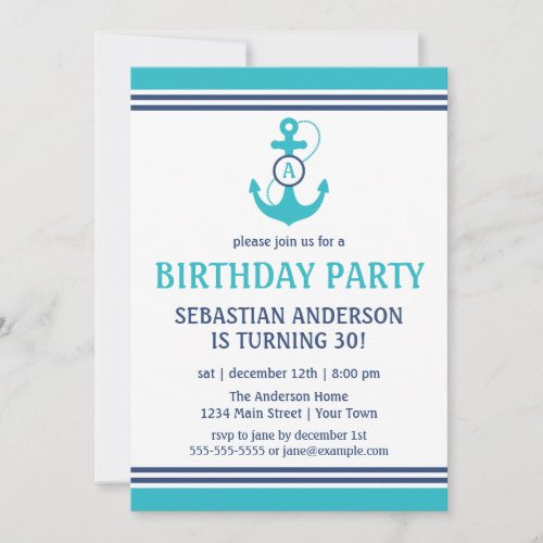 Light Blue Nautical Birthday Party Invites