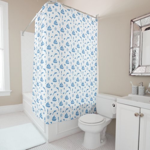 Light Blue Nautical Design Shower Curtain Bathroom