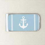 Light Blue Nautical Monogram Gold Finish Money Clip<br><div class="desc">Modern and stylish monogram design features an anchor and a two-letter monogram.</div>