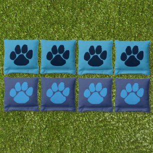 Light Blue & Navy Blue Pawprint Cornhole Bags