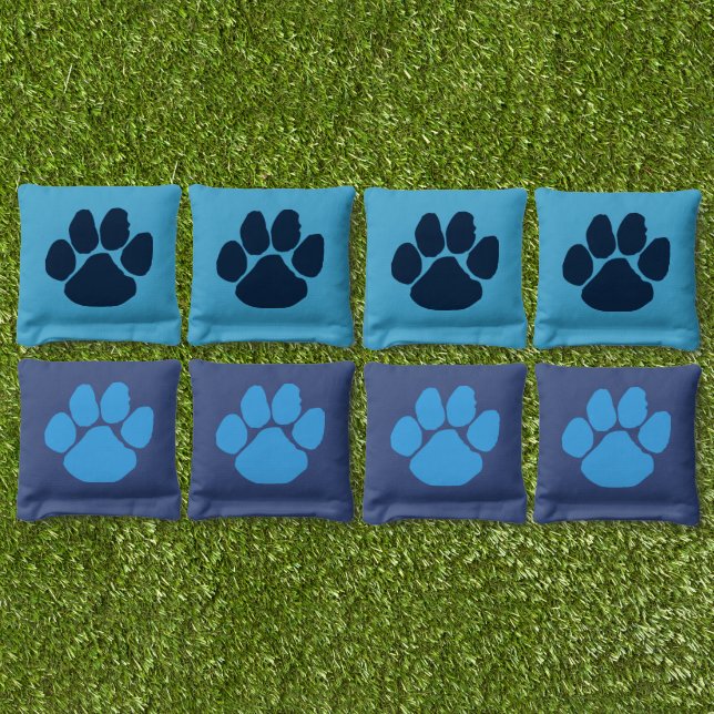 Light Blue & Navy Blue Pawprint Cornhole Bags (Set)