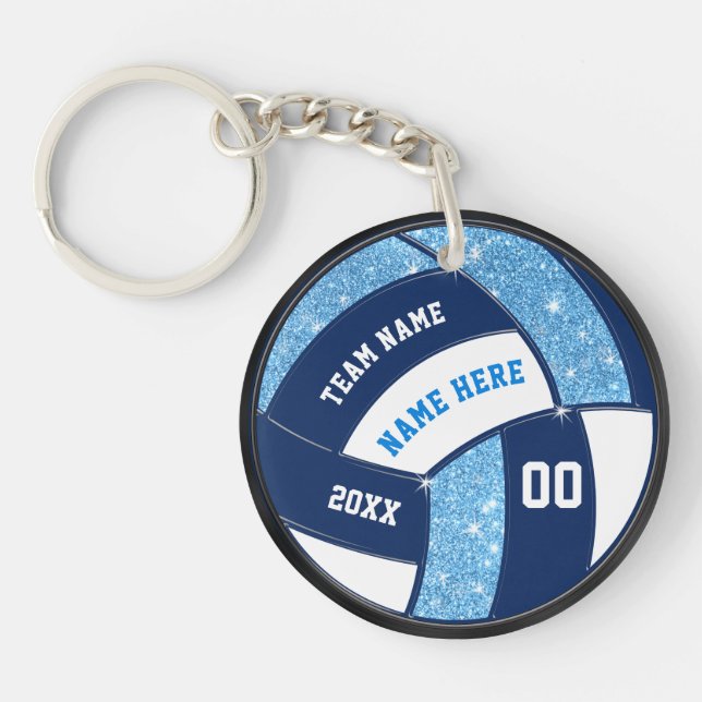 Light Blue, Navy Blue, White Volleyball Keychains (Front)