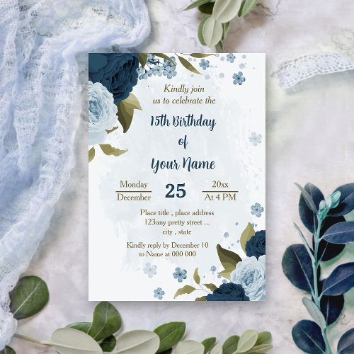 light blue navy flowers botanical birthday