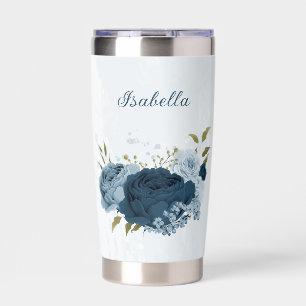 light blue navy flowers insulated tumbler