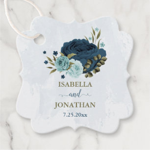 light blue navy flowers wedding favor tags
