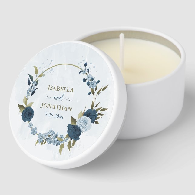 light blue navy flowers wedding mini candle favors (Corner)