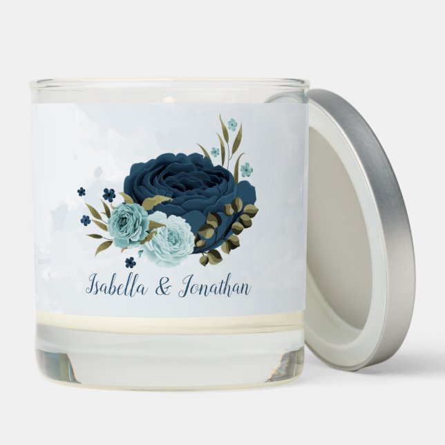 light blue navy flowers wedding scented candle (Lid)