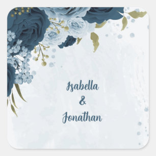 light blue navy flowers wedding square sticker