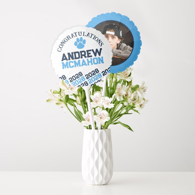 Light Blue & Navy Graduation Photo Centerpiece Balloon (Creator Uploaded)