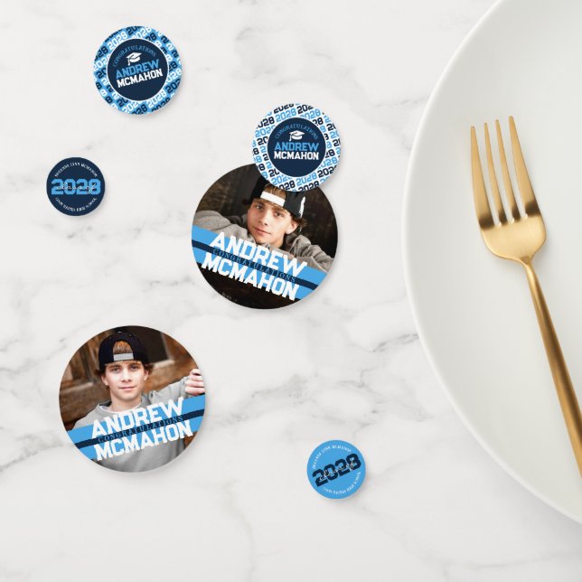 Light Blue & Navy Graduation Photo Personalized Confetti (Group)