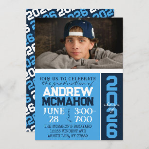 Light Blue & Navy Modern Graduation Photo Invitation