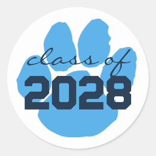 Light Blue & Navy Paw Graduation Round Stickers