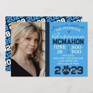 Light Blue & Navy Pawprint Graduation Photo Invitation