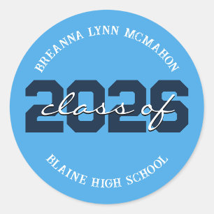 Light Blue & Navy Personalized Graduation Stickers