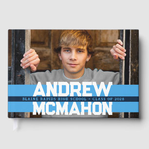 Light Blue & Navy Photo Graduation Personalized Guest Book