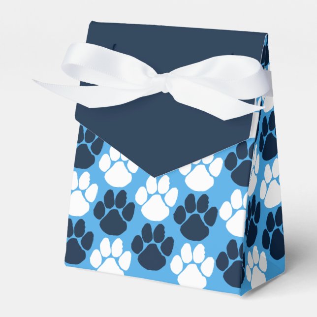 Light Blue & Navy Repeating Pawprint Gift Favor Boxes (Front Side)