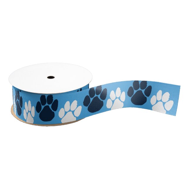Light Blue & Navy Repeating Pawprint Grosgrain Ribbon (Spool)