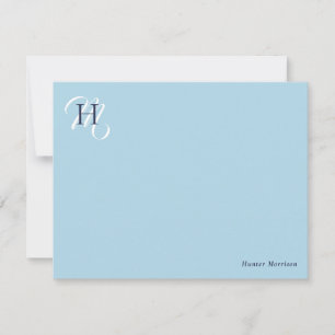 Light Blue & Navy Stacked Initials Elegant Note Card