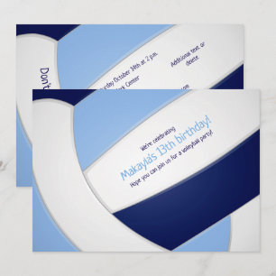 light blue navy volleyball girl's birthday invitation