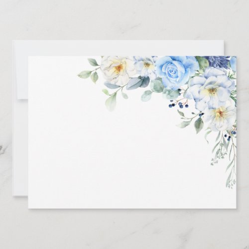 LIght Blue Navy Winter White Watercolor Floral Invitation