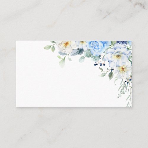 LIght Blue Navy Winter White Watercolor Floral Place Card