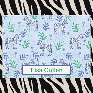 Light Blue Navy Zebra Martini Personalized  Thank You Card