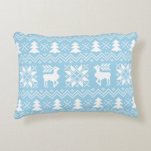 Light Blue Nordic Christmas  Winter Pattern Decorative Pillow