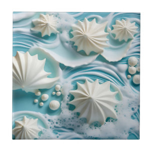 Light Blue Ocean Background with Seashells Ceramic Tile