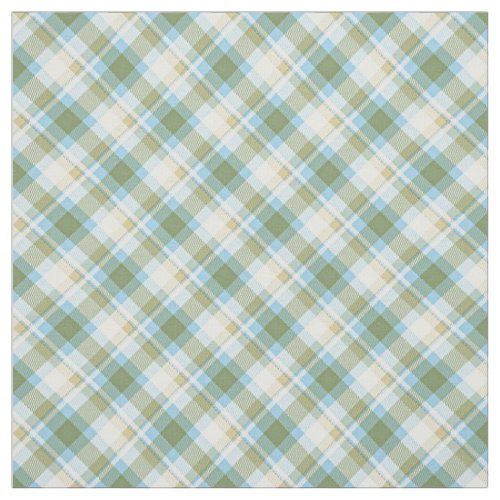 Light Blue Olive Green White Tartan Plaid Pattern Fabric