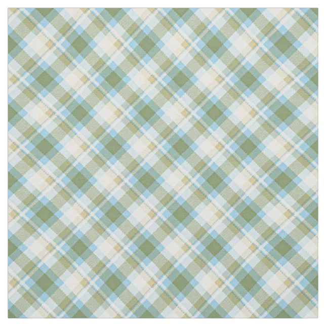 Light Blue Olive Green White Tartan Plaid Pattern Fabric | Zazzle