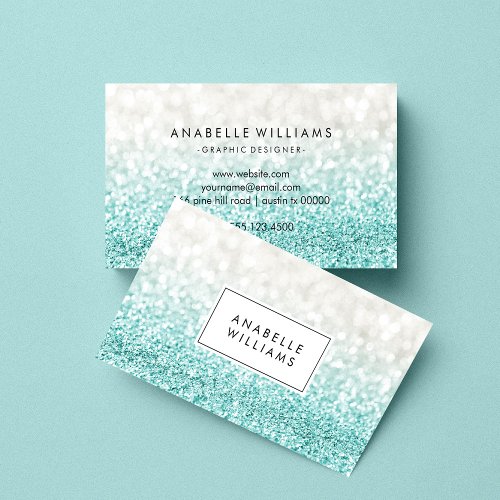 Light Blue Ombre Glitter and Bokeh Pattern Business Card