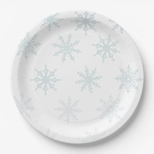 Light Blue Ombre Snowflake Holiday Paper Plates