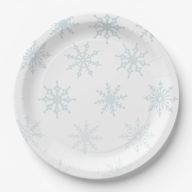 Light Blue Ombre Snowflake Holiday Paper Plates (Front)