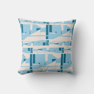 Light Blue on Beige Mediterranean Large Mosaics Throw Pillow
