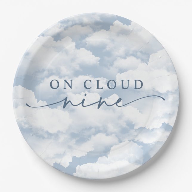 Light Blue "On Cloud Nine" Bachelorette Weekend  Paper Plates (Front)