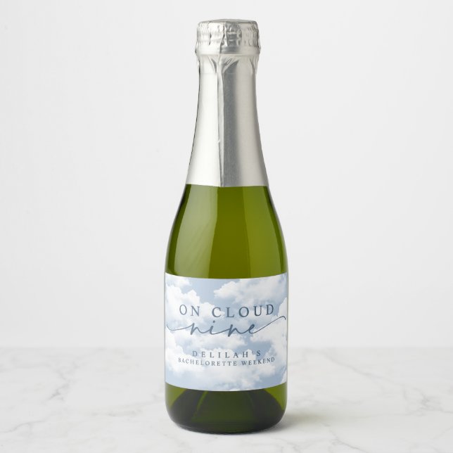 Light Blue "On Cloud Nine" Bachelorette Weekend  Sparkling Wine Label (Front)
