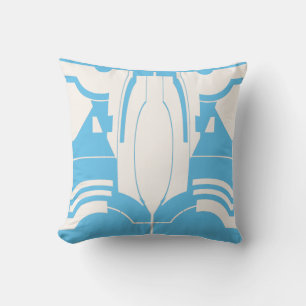 Light Blue on White Classical Mediterranean Motif Throw Pillow