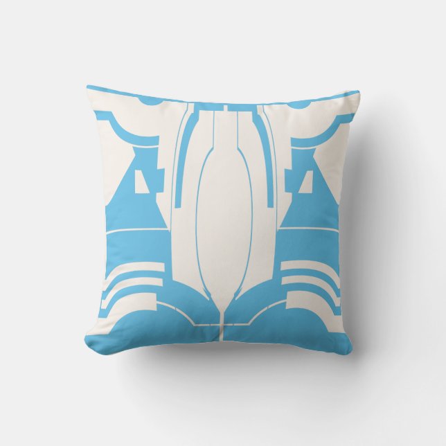 Light Blue on White Classical Mediterranean Motif Throw Pillow (Front)