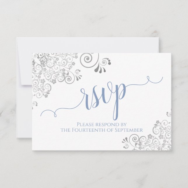 Light Blue on White Elegant Calligraphy Wedding RSVP Card (Front)