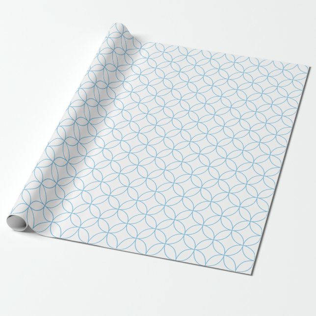 Light Blue on White Overlapping Circles Wrapping Paper (Unrolled)