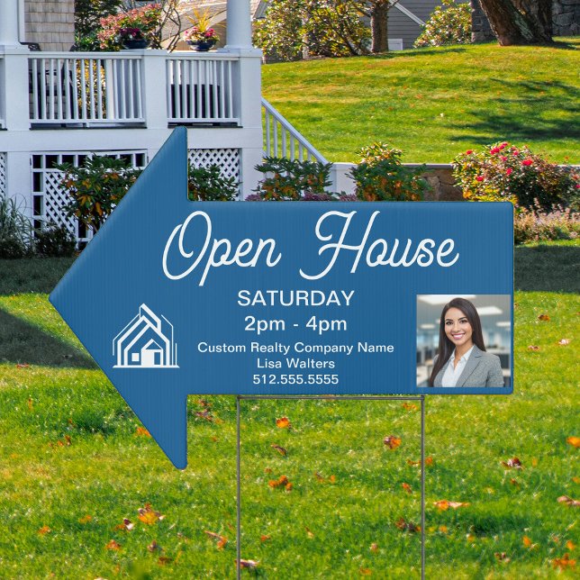 Light Blue Open House Real Estate Logo Arrow Sign (Creator Uploaded)