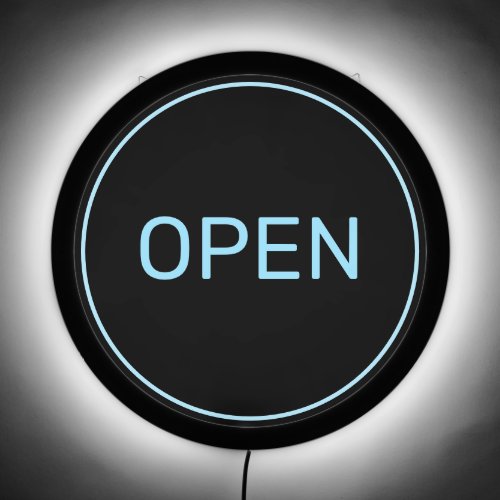 Light Blue Open Shop on Black LED Sign
