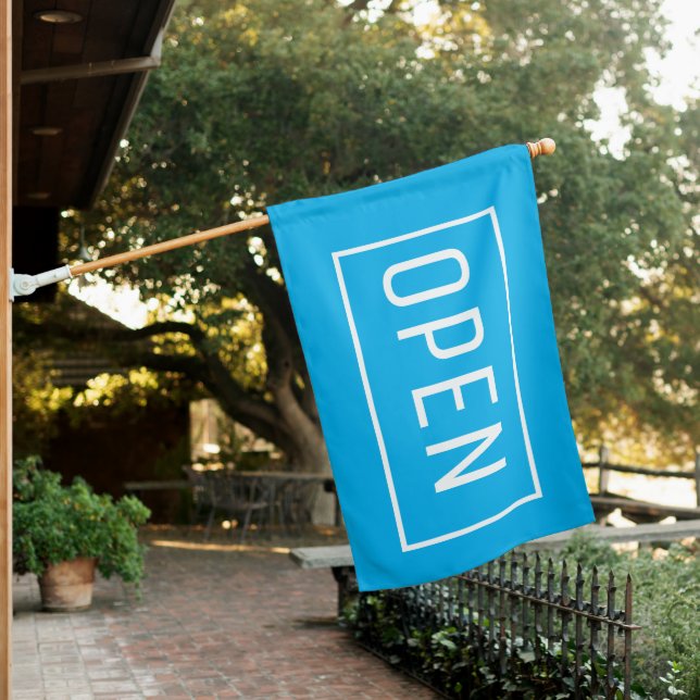 LIGHT BLUE OPEN SIGN FLAG (In SItu)