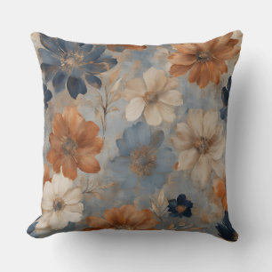 Light Blue Orange Beige Navy Modern Farmhouse Throw Pillow